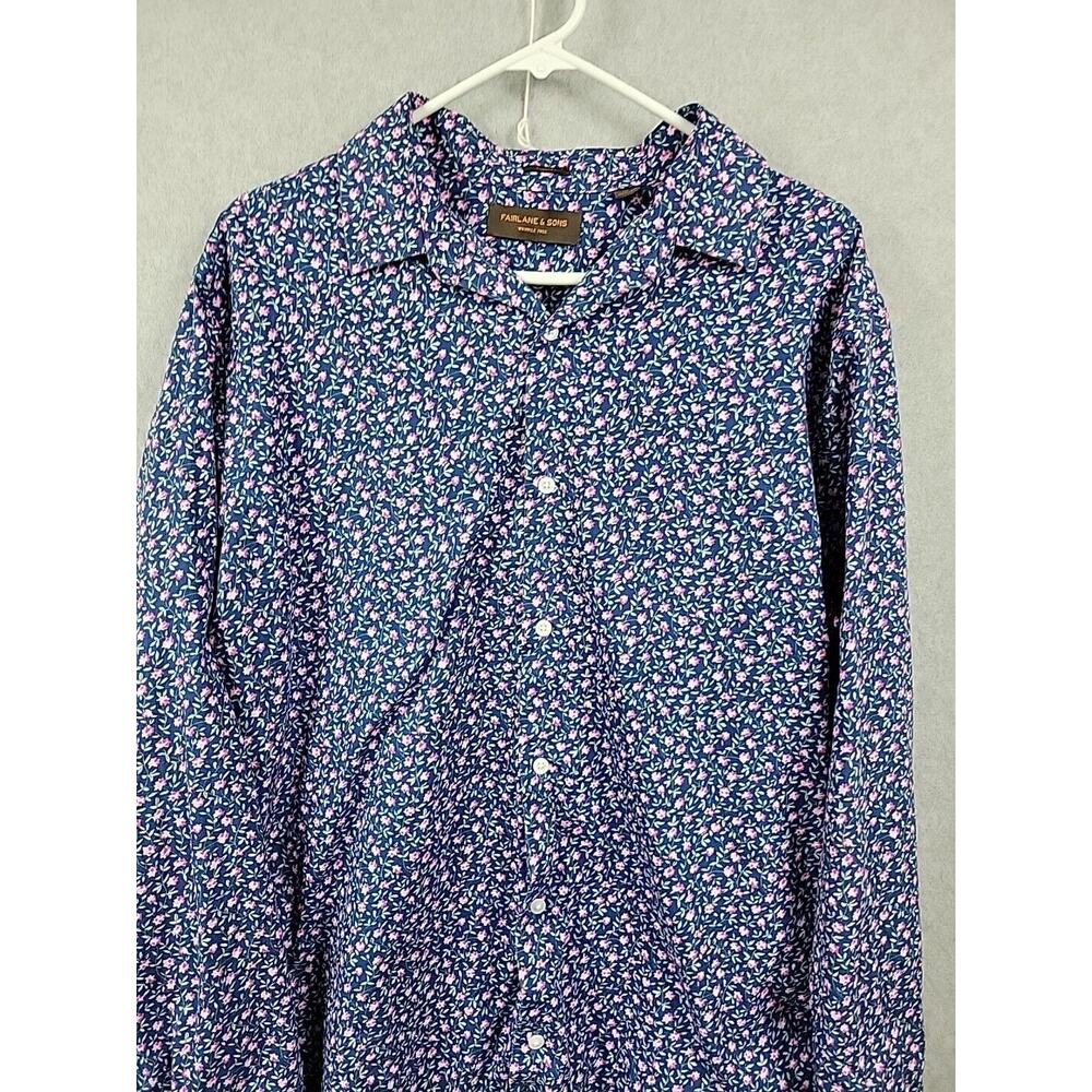 Fairlane & Sons 100% Cotton Blue Tiny Floral Long Sleeve Button Up Shirt Mens XL - Picture 2 of 12